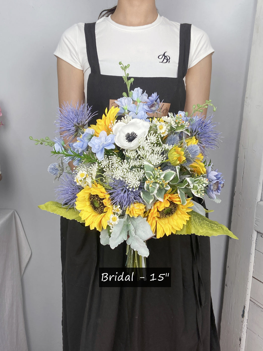 Sunflower and Thistle - Boho Bridal Bouquet,Wedding Bouquet, Bridesmaid Bouquet, Made with Artificial Wildflowers, Sunflowers, Thistle, Anemone, Daisy, Delphinium