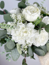 Load image into Gallery viewer, White and Greenery - Boho Bridal Bouquet,Bridesmaid Bouquet, Made with Artificial Rose, Peony, Ranunculus, Baby&#39;s Breath and Eucalyptus
