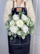 Load image into Gallery viewer, White and Greenery - Boho Bridal Bouquet,Bridesmaid Bouquet, Made with Artificial Rose, Peony, Ranunculus, Baby&#39;s Breath and Eucalyptus
