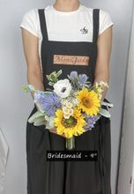 Load image into Gallery viewer, Sunflower and Thistle - Boho Bridal Bouquet,Wedding Bouquet, Bridesmaid Bouquet, Made with Artificial Wildflowers, Sunflowers, Thistle, Anemone, Daisy, Delphinium
