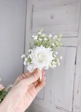 Load image into Gallery viewer, Boutonniere of Rose &amp; Baby&#39;s Breath
