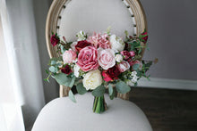 Load image into Gallery viewer, Free-Form Bridal Bouquet in Burgundy, Mauve &amp; Dusty Pink, Deluxe Faux Wedding Bouquet
