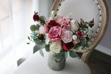 Load image into Gallery viewer, Free-Form Bridal Bouquet in Burgundy, Mauve &amp; Dusty Pink, Deluxe Faux Wedding Bouquet
