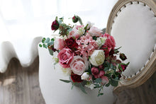 Load image into Gallery viewer, Free-Form Bridal Bouquet in Burgundy, Mauve &amp; Dusty Pink, Deluxe Faux Wedding Bouquet
