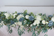 Load image into Gallery viewer, Dusty Blue - Flower Runner, Fireplace Decor, Head Table Decor, Wedding Table Centerpieces, Sweetheart Table Decor, Garland Runner
