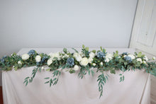 Load image into Gallery viewer, Dusty Blue - Flower Runner, Fireplace Decor, Head Table Decor, Wedding Table Centerpieces, Sweetheart Table Decor, Garland Runner
