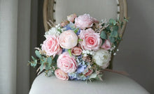 Load image into Gallery viewer, Round Bridal Bouquet in Blue &amp; Blush, Deluxe Faux Wedding Bouquet
