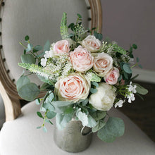 Load image into Gallery viewer, Round Bridal Bouquet in Blush &amp; Peach, Deluxe Silk Wedding Bouquet
