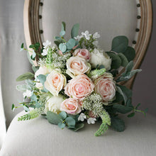 Load image into Gallery viewer, Round Bridal Bouquet in Blush &amp; Peach, Deluxe Silk Wedding Bouquet
