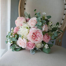 Load image into Gallery viewer, Round Bridal Bouquet in Blush &amp; White, Classic Austin Roses Wedding Bouquet
