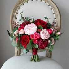 Load image into Gallery viewer, Round Bridal Bouquet in Burgundy &amp; Blush, Deluxe Silk Wedding Bouquet
