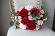 Load image into Gallery viewer, Round Bridal Bouquet in Burgundy &amp; Blush, Deluxe Silk Wedding Bouquet
