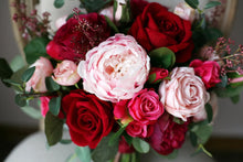 Load image into Gallery viewer, Round Bridal Bouquet in Burgundy &amp; Blush, Deluxe Silk Wedding Bouquet
