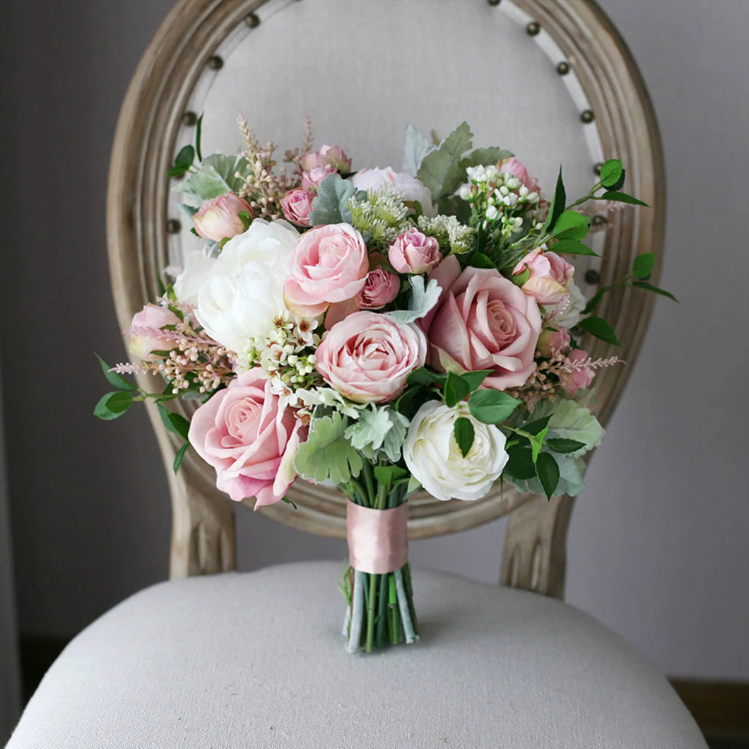 Round Bridal Bouquet in Dusty Pink and Blush, Dreamy Artificial Wedding Bouquet