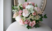 Load image into Gallery viewer, Round Bridal Bouquet in Dusty Pink and Blush, Dreamy Artificial Wedding Bouquet
