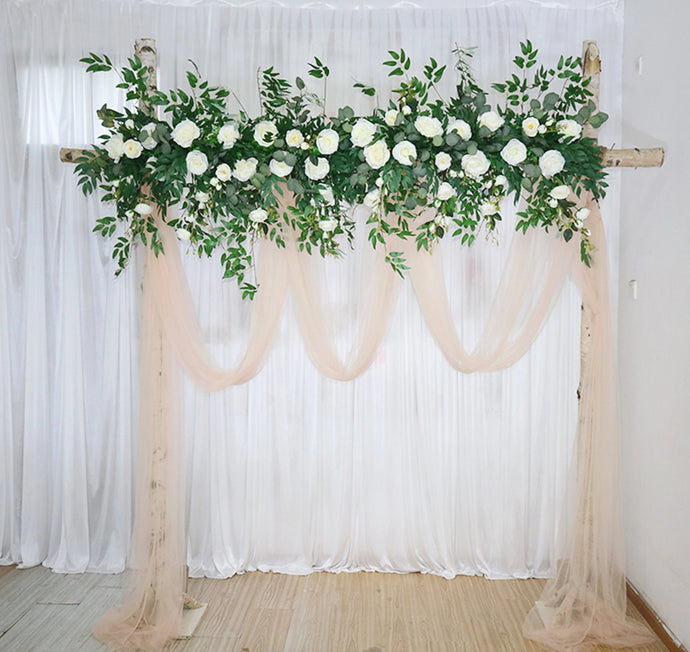 Wedding Arch Central Garland in White and Forest Green | Timeless Wedding Backdrop