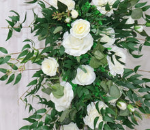 Load image into Gallery viewer, Wedding Arch Flowers &amp; Table Runner in White and Forest Green Rose
