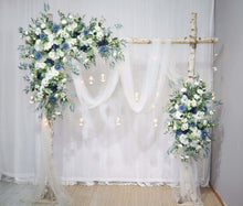 Load image into Gallery viewer, Wedding Arch Flowers in Dusty Blue &amp; Navy,  Elegant Ceremony Backdrop Décor
