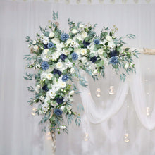 Load image into Gallery viewer, Wedding Arch Flowers in Dusty Blue &amp; Navy,  Elegant Ceremony Backdrop Décor
