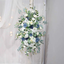 Load image into Gallery viewer, Wedding Arch Flowers in Dusty Blue &amp; Navy,  Elegant Ceremony Backdrop Décor
