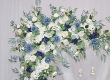 Load image into Gallery viewer, Wedding Arch Flowers in Dusty Blue &amp; Navy,  Elegant Ceremony Backdrop Décor
