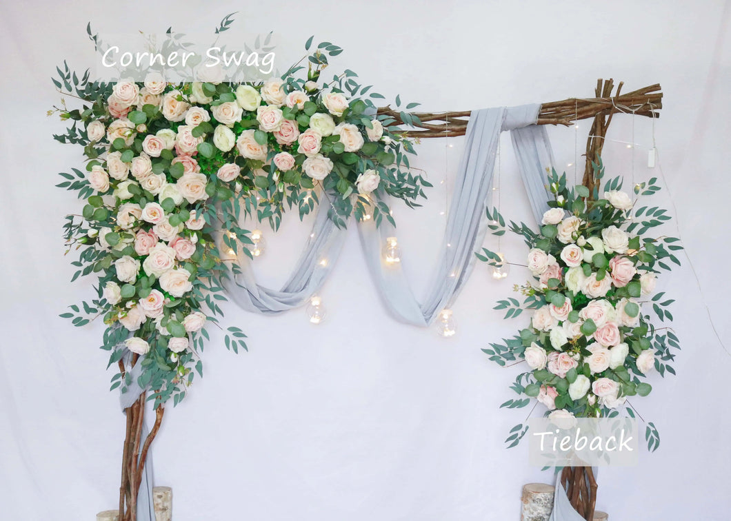 Wedding Arch Flowers in Peach & Blush,  Rustic Backdrop Ceremony Décor