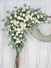 Load image into Gallery viewer, Wedding Arch Flowers in White and Sage with Daisies, Corner Swag for Elegant Decor
