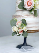 Load image into Gallery viewer, Wedding Cake Topper Flowers in Ivory &amp; Blush, Set of 2 Floral Party Cake Decoration
