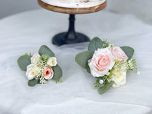 Load image into Gallery viewer, Wedding Cake Topper Flowers in Ivory &amp; Blush, Set of 2 Floral Party Cake Decoration
