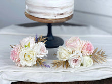 Load image into Gallery viewer, Wedding Cake Topper Flowers in Pink &amp; Gold, Set of 2 Floral Cake Decoration
