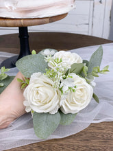 Load image into Gallery viewer, Wedding Cake Topper Flowers in White &amp; Sage Green, Set of 2 &amp; 3 Floral Cake Decoration
