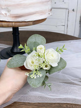 Load image into Gallery viewer, Wedding Cake Topper Flowers in White &amp; Sage Green, Set of 2 &amp; 3 Floral Cake Decoration
