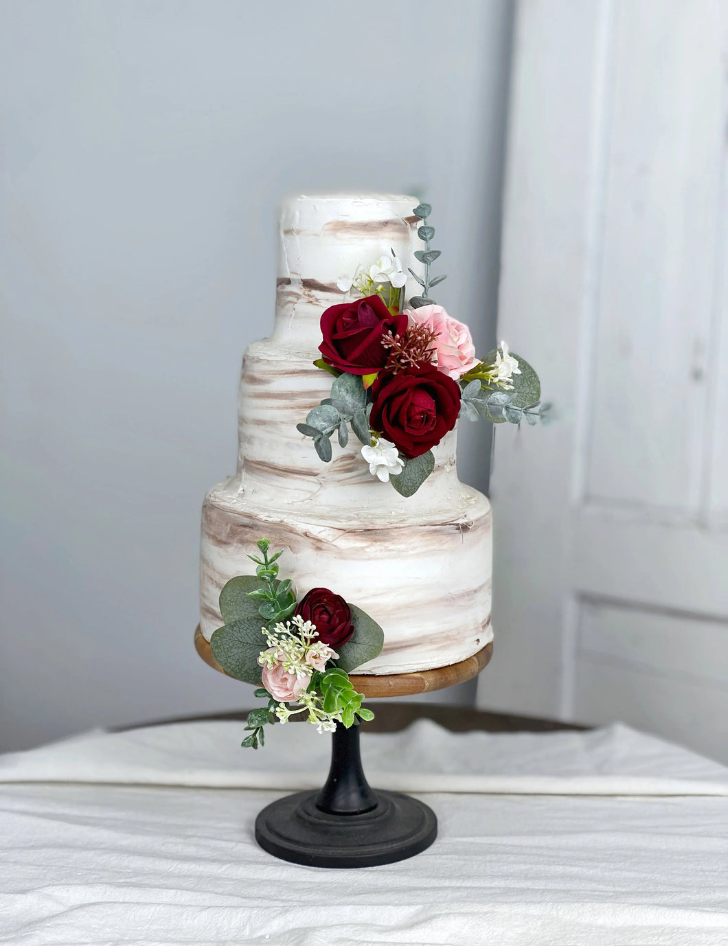 Wedding Cake Topper in Burgundy & Pink, Set of 2 Floral Cake Decoration