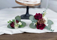 Load image into Gallery viewer, Wedding Cake Topper in Burgundy &amp; White, Set of 2 Floral Party Cake Decoration
