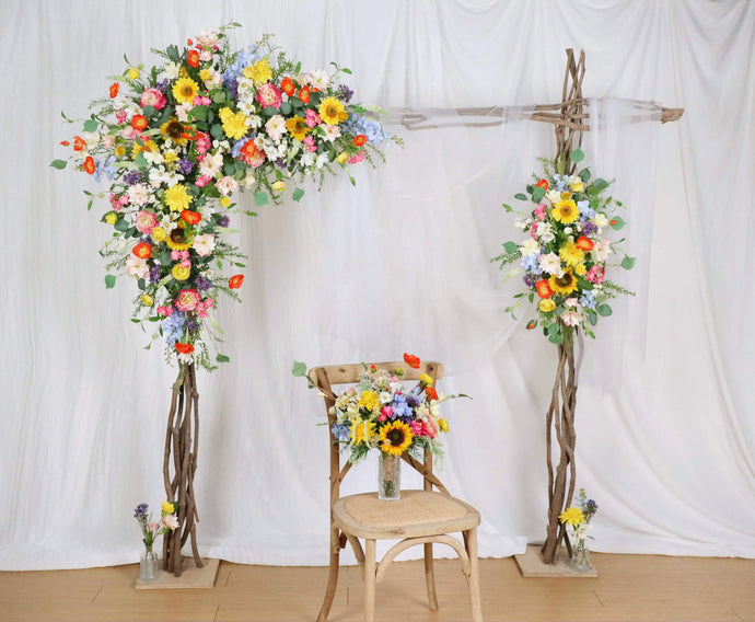 Wildflower Wedding Arch Flowers with Sunflowers & Jasmine | Corner Swag Decor