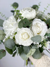 Load image into Gallery viewer, White and Greenery - Boho Bridal Bouquet,Bridesmaid Bouquet, Made with Artificial Rose, Peony, Ranunculus, Baby&#39;s Breath and Eucalyptus
