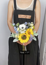 Load image into Gallery viewer, Sunflower and Thistle - Boho Bridal Bouquet,Wedding Bouquet, Bridesmaid Bouquet, Made with Artificial Wildflowers, Sunflowers, Thistle, Anemone, Daisy, Delphinium
