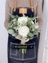 Load image into Gallery viewer, White and Greenery - Boho Bridal Bouquet,Bridesmaid Bouquet, Made with Artificial Rose, Peony, Ranunculus, Baby&#39;s Breath and Eucalyptus
