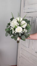 Load and play video in Gallery viewer, White and Greenery - Boho Bridal Bouquet,Bridesmaid Bouquet, Made with Artificial Rose, Peony, Ranunculus, Baby&#39;s Breath and Eucalyptus
