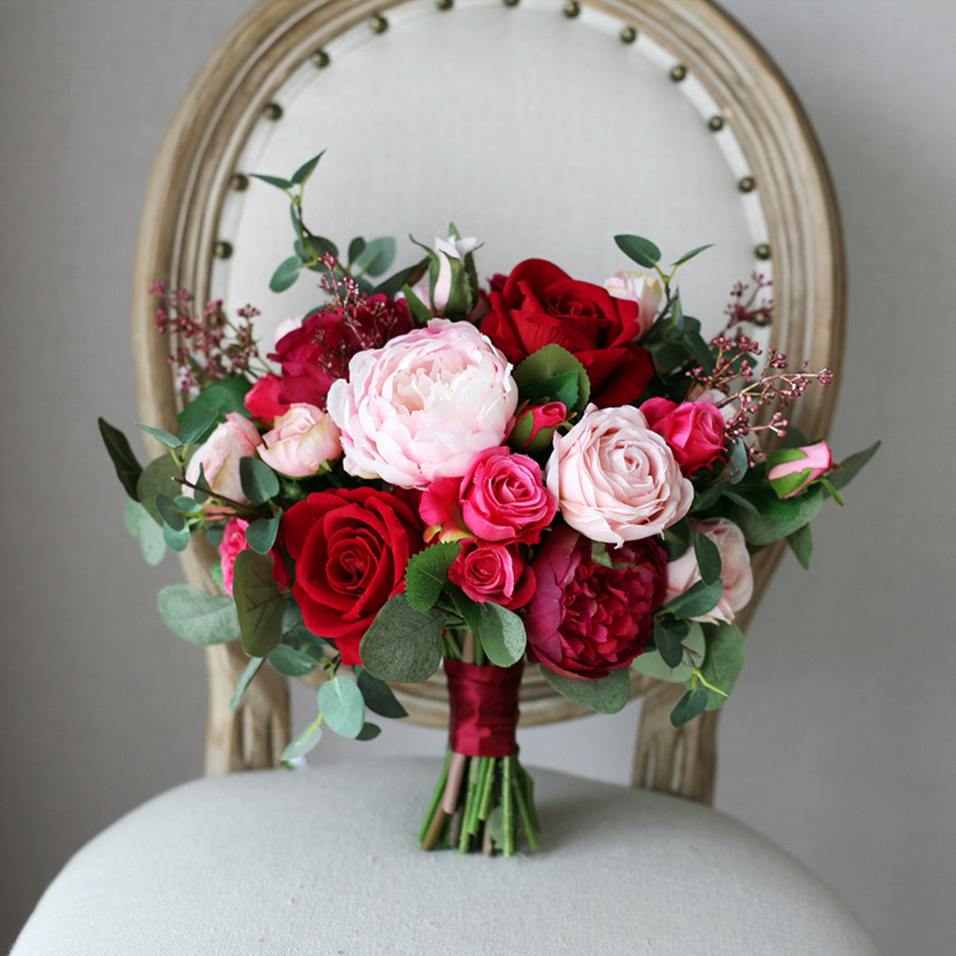 Burgundy and Blush - Wedding Bouquet, Made with Artificial Roses and Peonies