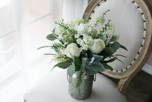 Load image into Gallery viewer, White and Sage - Wedding Bouquet, Made with Artificial Roses, Peonies, Dusty Miller and Eucalyptus
