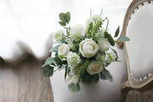 Load image into Gallery viewer, White and Sage - Wedding Bouquet, Made with Artificial Roses, Peonies, Dusty Miller and Eucalyptus
