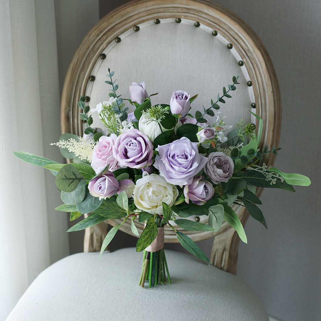 Lavender and Lilac - Wedding Bouquet, Made with Artificial Roses and Peonies