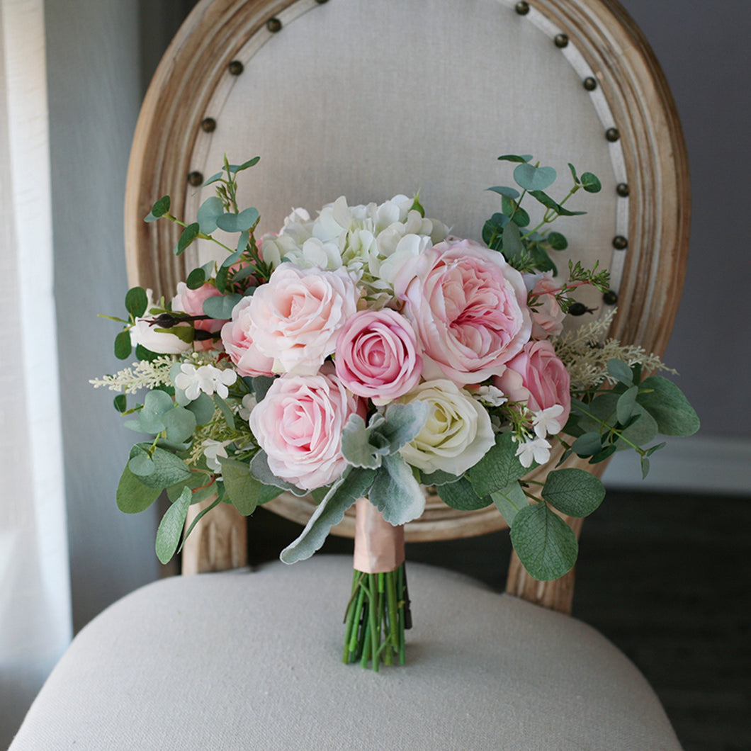 Blush and White - Wedding Bridal Bouquet, Made with Artificial Roses, Peonies and Hydrangeas