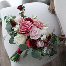 Load image into Gallery viewer, Burgundy, Mauve and Dusty Pink - Wedding Bridal Bouquet, Made with Artificial Roses, Peonies and Hydrangeas
