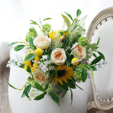 Load image into Gallery viewer, Sunflower Wedding Bridal Bouquet, Made with Artificial Sunflowers, Wild Flowers and Roses
