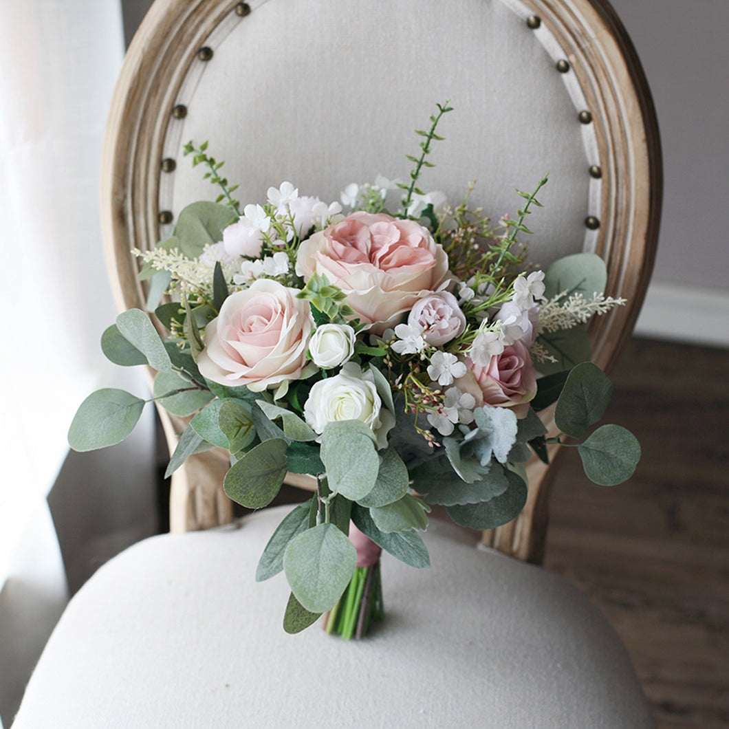 Dusty Pink - Wedding Bouquet, Made with Artificial Roses and Peonies