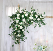 Load image into Gallery viewer, White and Forest Green - Wedding Swag Flowers for Arch, Wedding Backdrop
